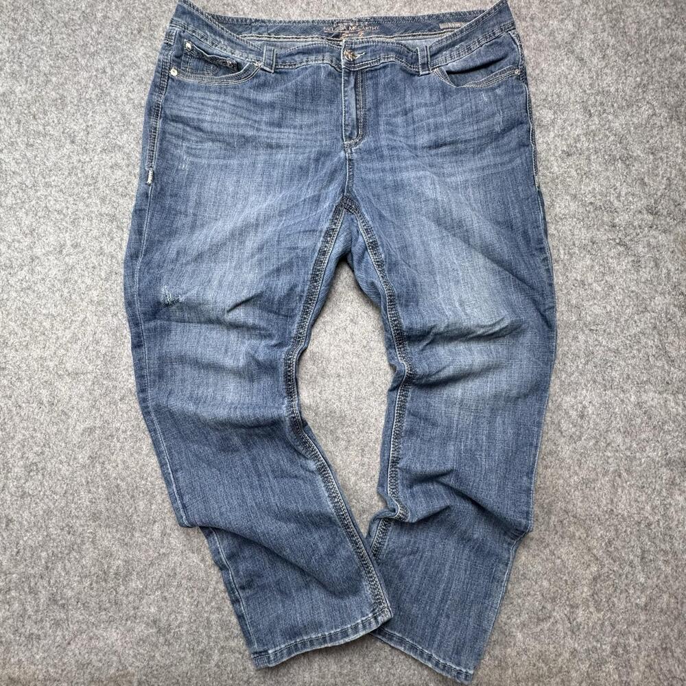 Melissa McCarthy Seven7 Jeans Womens 24 Medium Wash Blue Straight Distressed